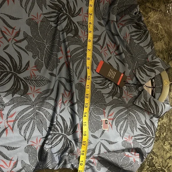 travis mathew Hawaiian Golf Shirt Polo Red Letter Day Peru USA Flag Performance